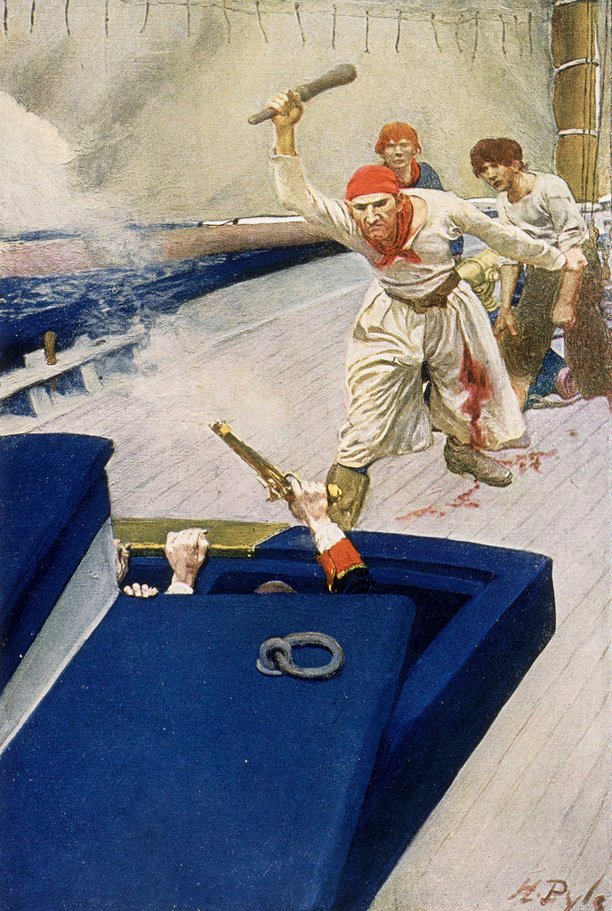 Detail of A pirate attack through the hatch of a ship by Howard Pyle