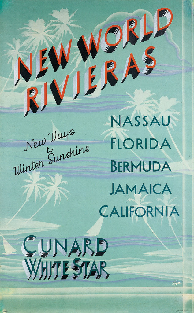 Detail of Cunard White Star Poster, New World Rivieras by unknown