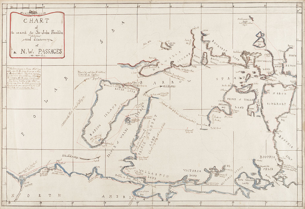 Detail of Chart of the search for Sir John Franklin and discovery of the North West Passage by Edward Augustus Inglefield