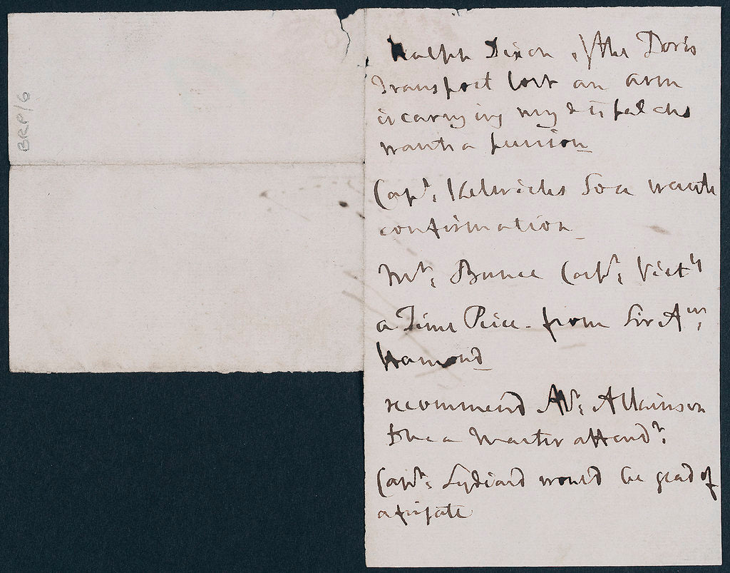 Detail of Nelson's notes for battle plan, recto by Horatio Nelson