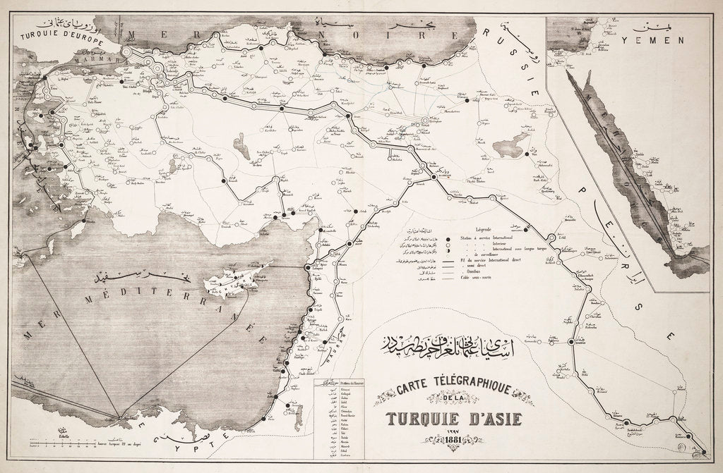 Detail of Map of Turkey showing telegraph cables and stations by Anonymous