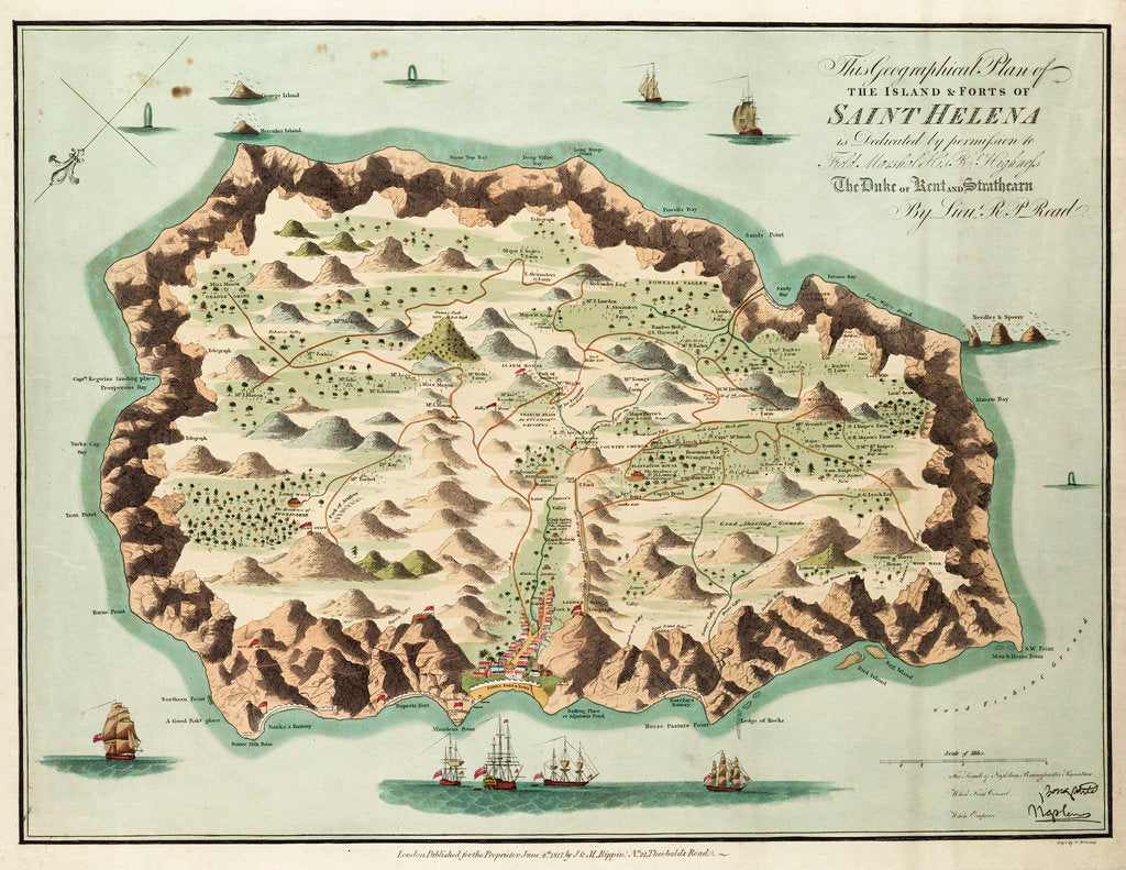 Detail of This geographical plan of the Island of Saint Helena is dedicated by permission to Field Marshal His Royal Highness the Duke of Kent and Strathearn by R.M. P. Read