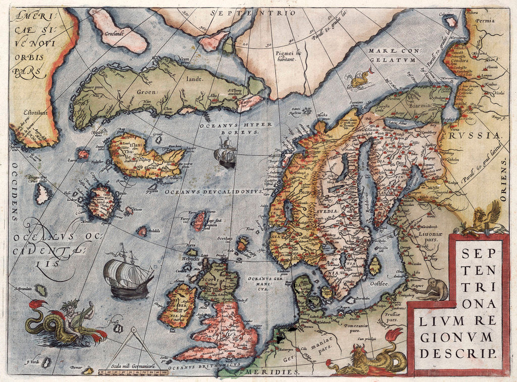 Detail of Map of Europe by Ortelius, 16th century by Abraham Ortelius