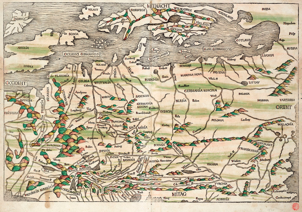 Detail of Map of central and northern Europe, 1493 by Hieronymus Munzer