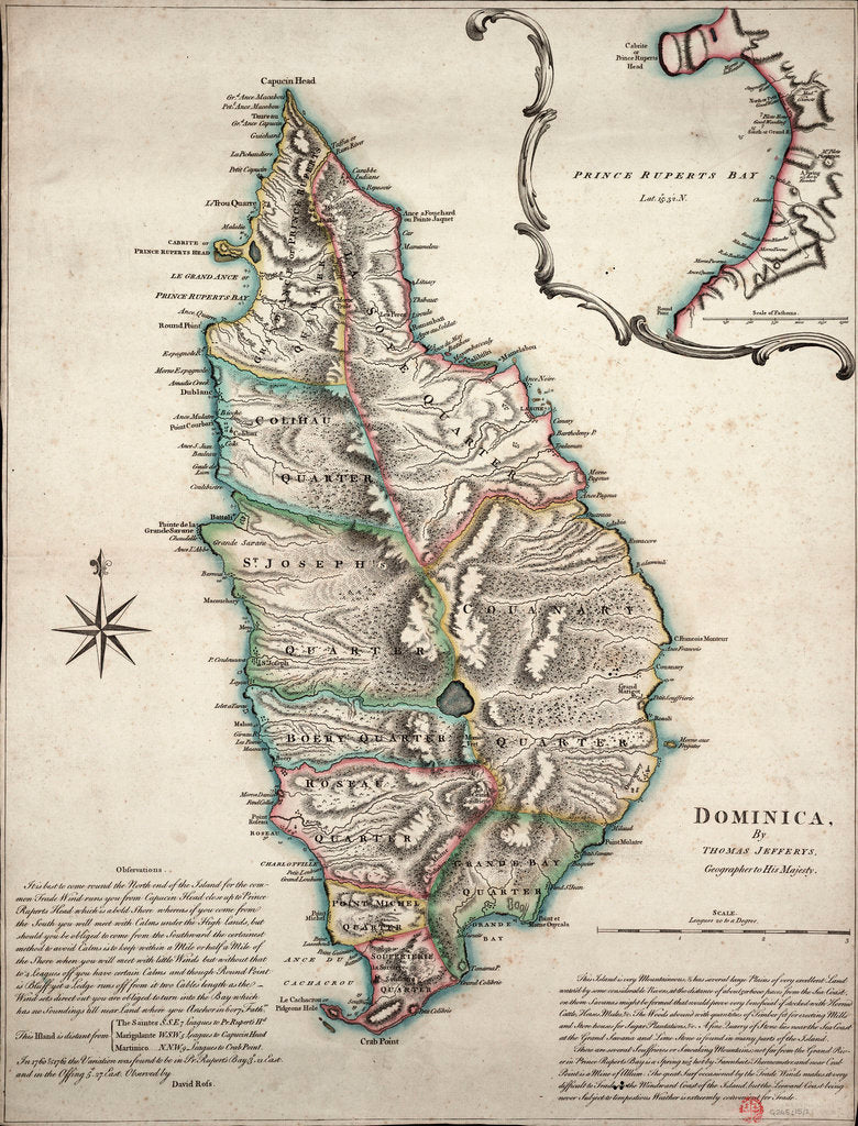 Detail of Colour map of Dominica with detailed geographical observations by Thomas Jeffereys