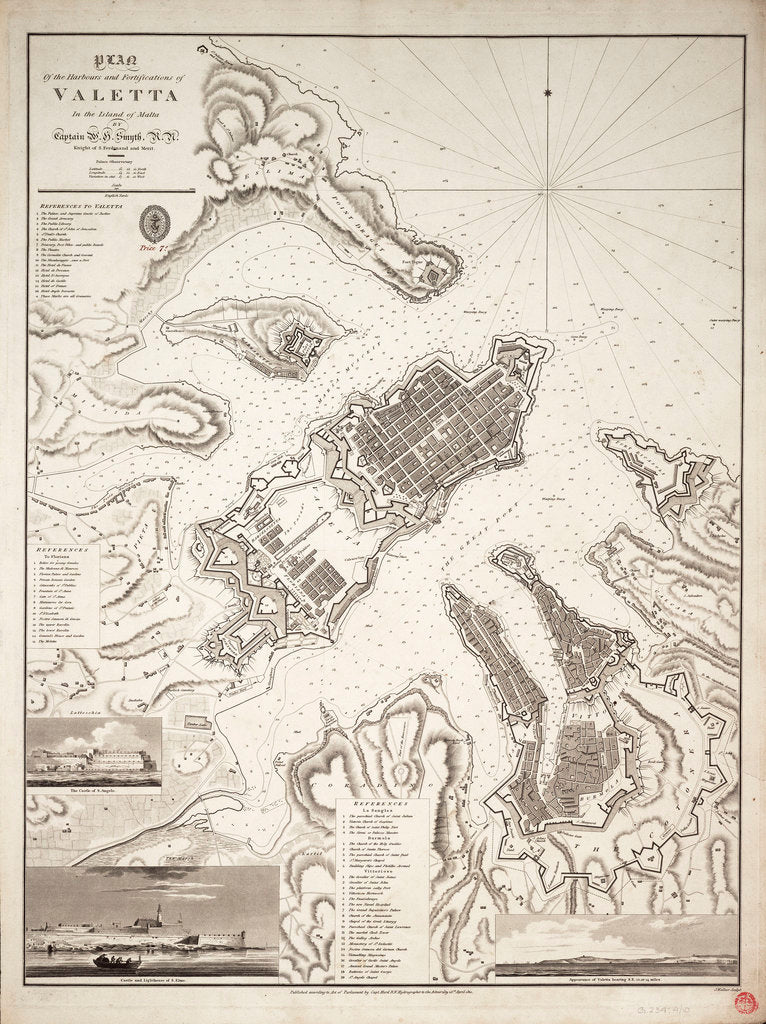 Detail of Plan of the harbours and fortifications of Valetta in the island of Malta by W.H. Smyth