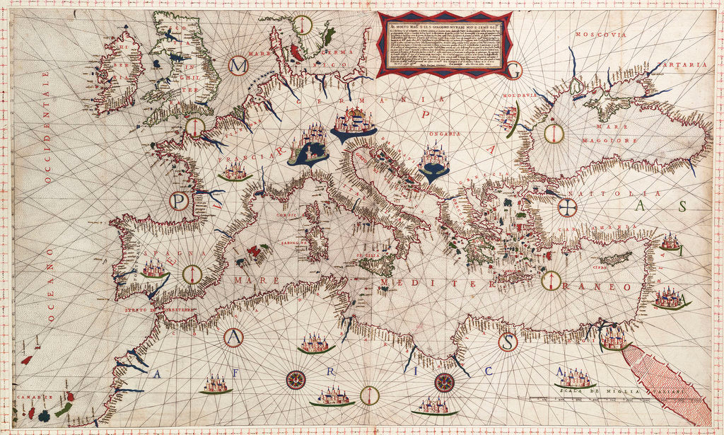 Detail of Chart of Mediterranean, Black and Caspian Seas, 16th century by Paulo Forlani