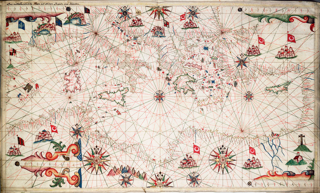 Detail of Chart of the Mediterranean circa 1640 by Joan Oliva