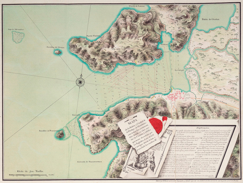 Detail of Map of the bay and city of S. Phelipe de Portobelo by Luis de Surville