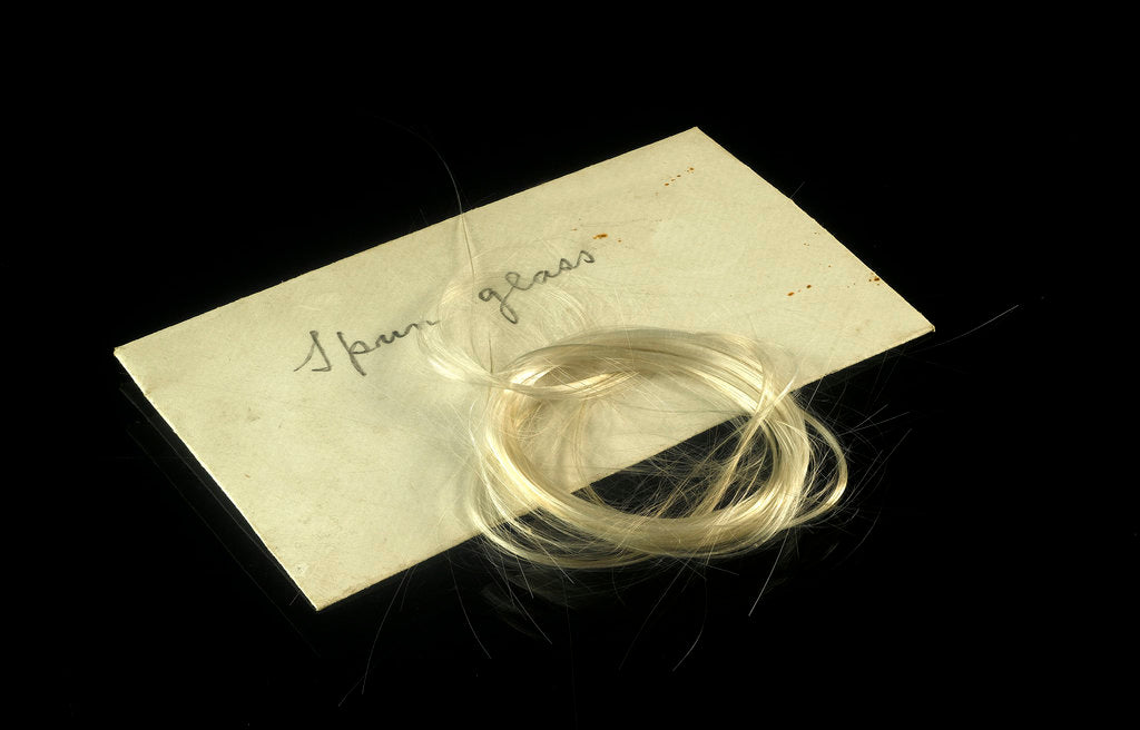 Detail of Two skeins of spun glass in an envelope by unknown