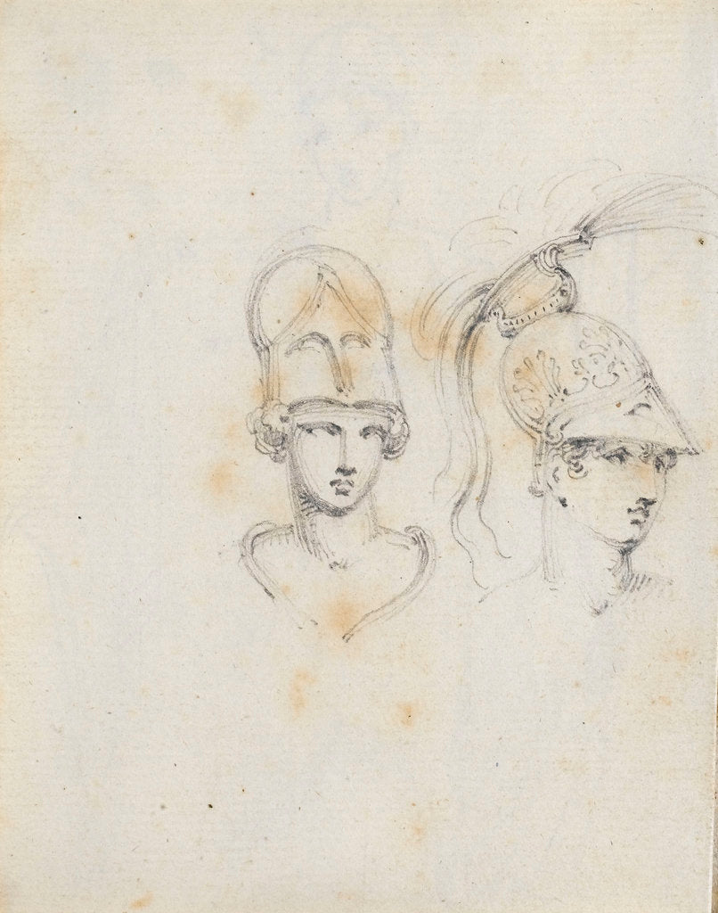 Detail of A study of two heads wearing different helmets (verso) by Thomas Baxter