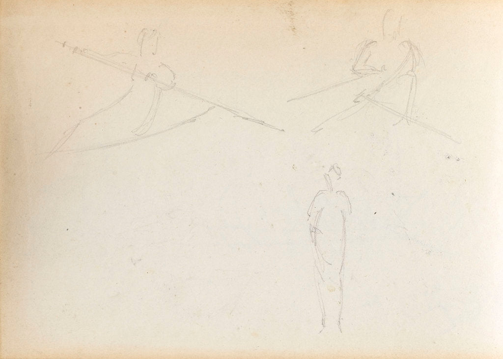 Detail of Two sketches of figures rowing and a standing woman, possibly Emma Hamilton (verso) by Thomas Baxter