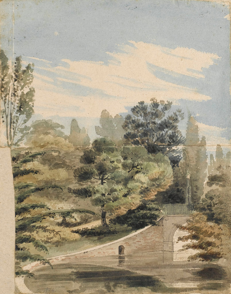 Detail of A bridge over the river at Merton Place by Thomas Baxter