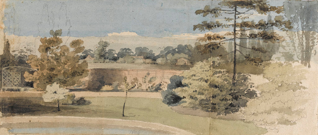 Detail of A view of part of the garden and countryside at Merton Place by Thomas Baxter