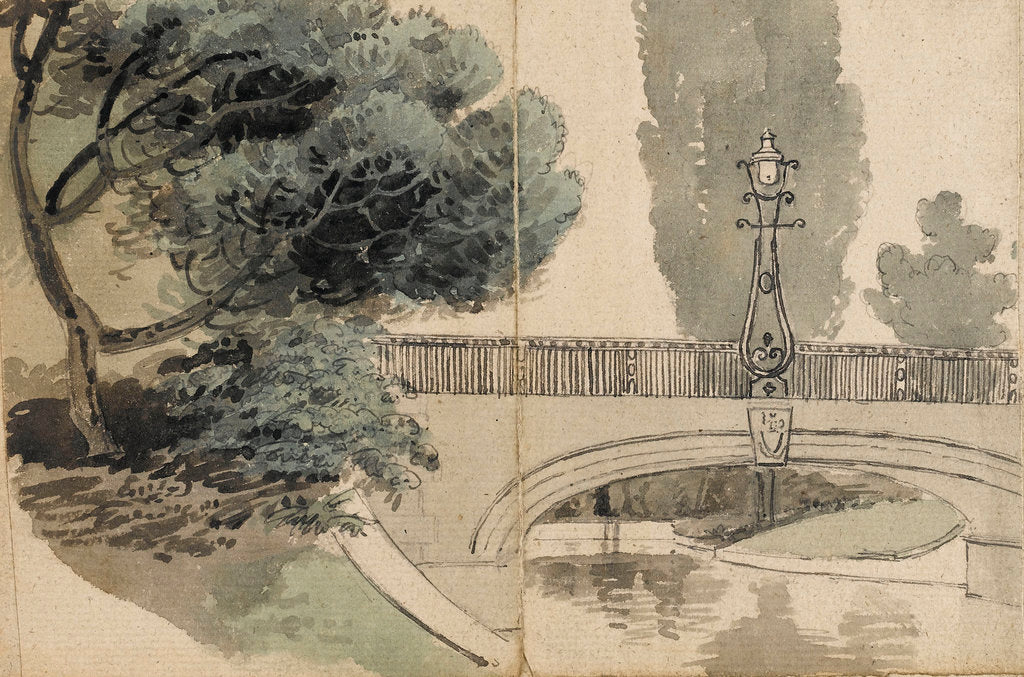 Detail of A view of the river and bridge at Merton Place by Thomas Baxter