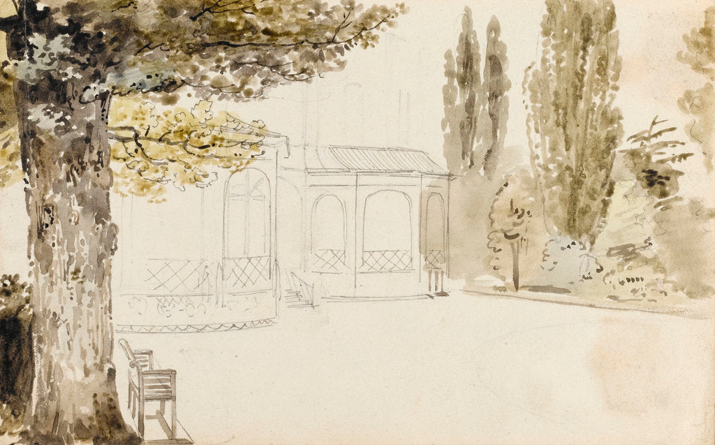 Detail of A view of the east elevation of Merton Place (recto) by Thomas Baxter