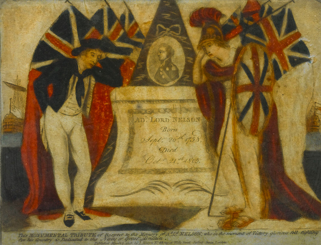 Detail of This Monumental Tribute of Respect to the Memory of Ad. Ld. NELSON, who in the moment of Victory gloriously fell fighting for his country is Dedicated to the Navy of Great Britain' by J. Hinton