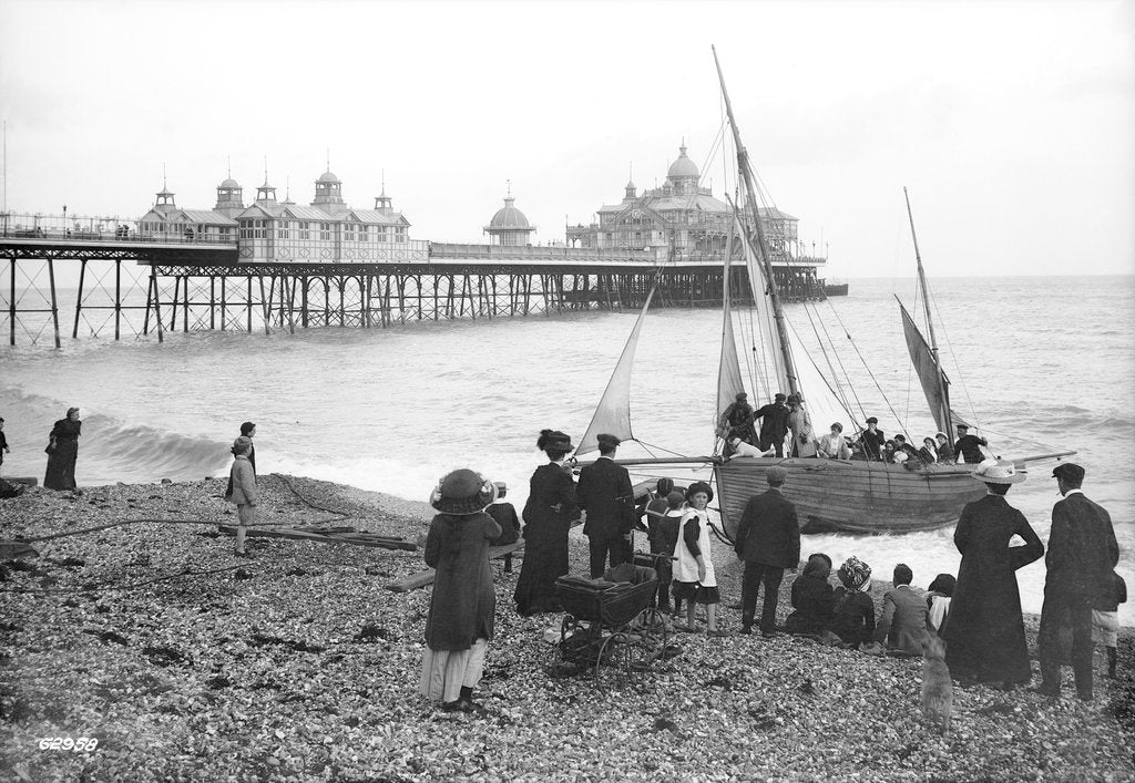 Detail of Eastbourne Pier, Beach and holidaymakers, Sussex by Francis Frith & Co.