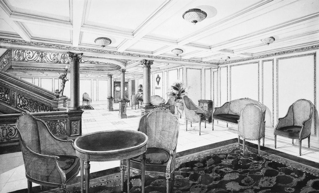 Detail of First Class Restaurant Reception Room on the 'Titanic' (1912) by Bedford Lemere & Co.
