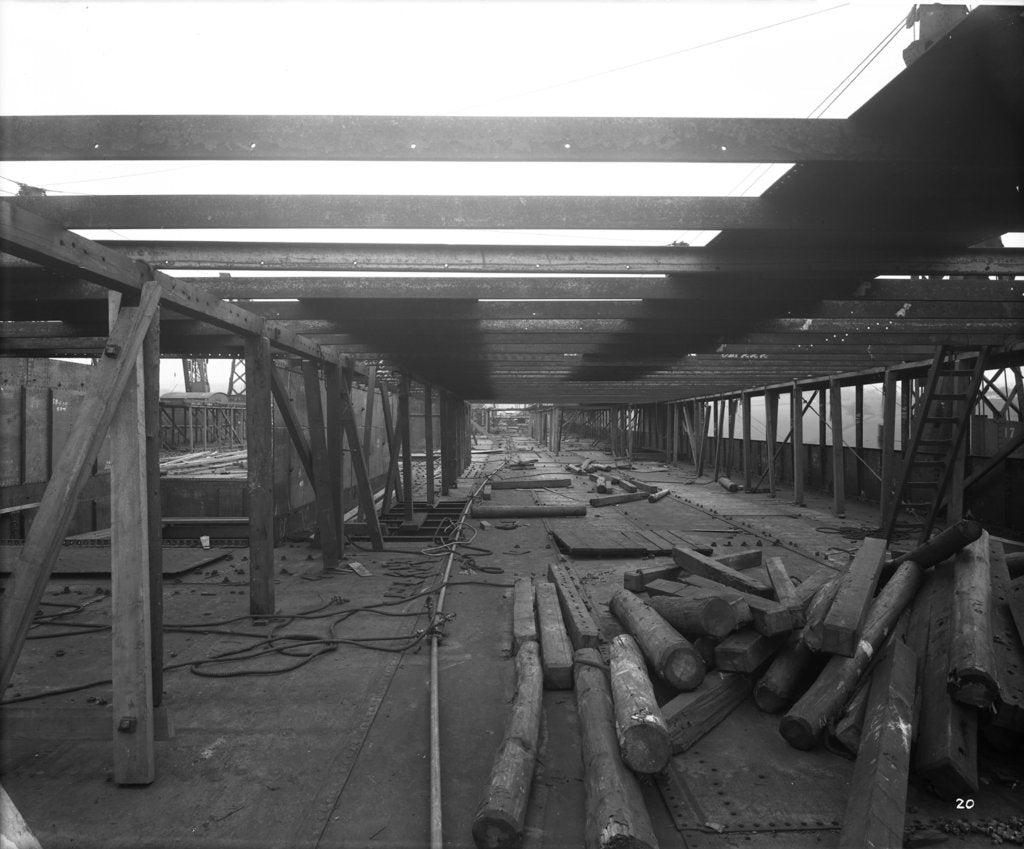 Detail of Promenade Deck of the 'Aquitania' (1914) during construction by Bedford Lemere & Co.
