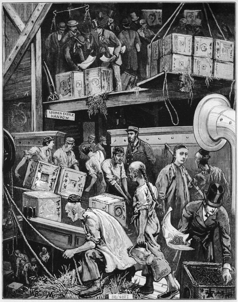 Detail of In December 1877 the 'Louden Castle' discharged 40,000 packages of China tea at the London Docks by Illustrated London News December 1877 page 544