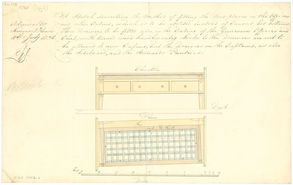 Bed places for officers and other cabins (circa 1835)