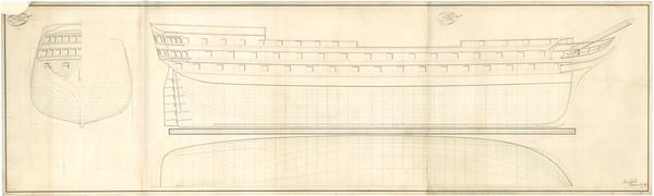 Design for a 215ft 90-gun, Second Rate, two-decker (no date).