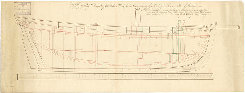 Inboard profile plan of vessels Surly (1806) and Cheerful (1806)