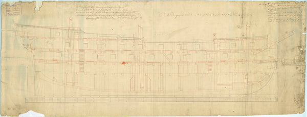 Inboard profile plan of 'Portland' (1770); 'Hannibal' (1779); 'Jupiter' (1778); 'Adamant' (1780); 'Leopard' (1790); 'Leander' (1780); 'Europa' (1783)