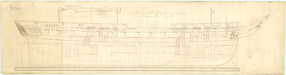 Sheer & profile plans of the 'Warspite' (1807)