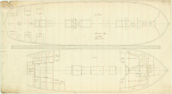 Plan showing the gun deck (lower deck) for 'Bristol' (1775)