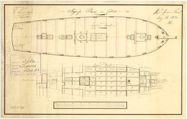 Upper deck plan for HMS 'Tigress' (1808)
