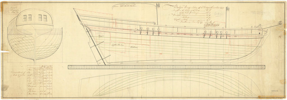 Lines and profile plan of 'Badger' (1777)