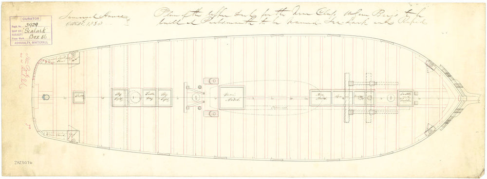 Upper deck plan for Rapid (1840) and Sealark (1843)