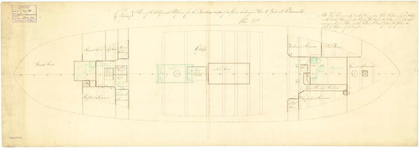 Deck, orlop plan for Lacedaemonian (1812)