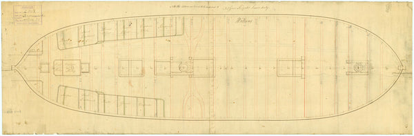 Lower deck plan for 'Solebay' (1785) or 'Iris' (1783)