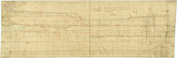 Inboard profile plan for 'Solebay' (1785) or 'Iris' (1783)
