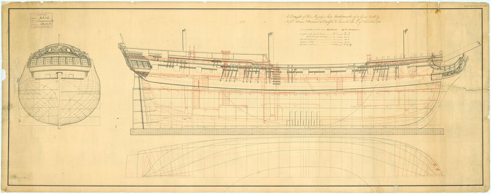 Lines & profile plan of Andromache (1781)