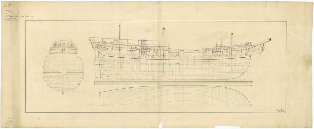 Lines & Profile plan for HMS 'Zebra' (1780)
