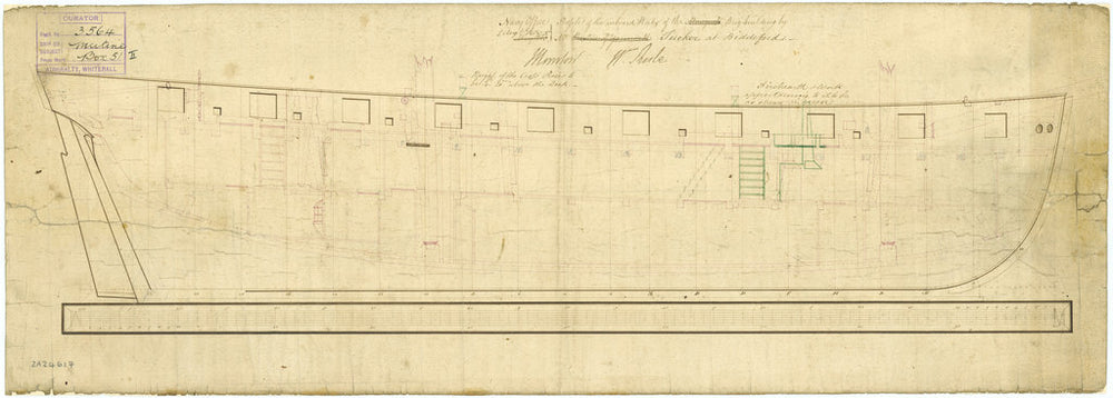 Inboard profile plan for HMS 'Mutine' (1806)