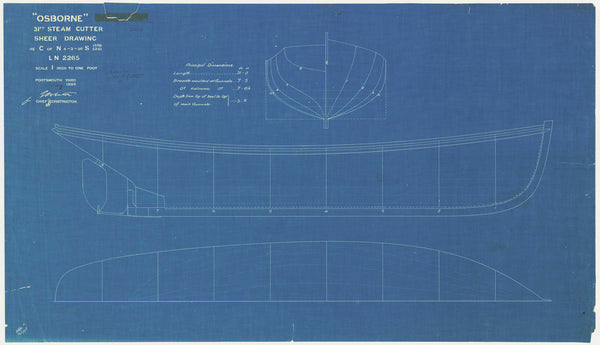 Lines plan for 'Osborne', a 31ft Steam Cutter