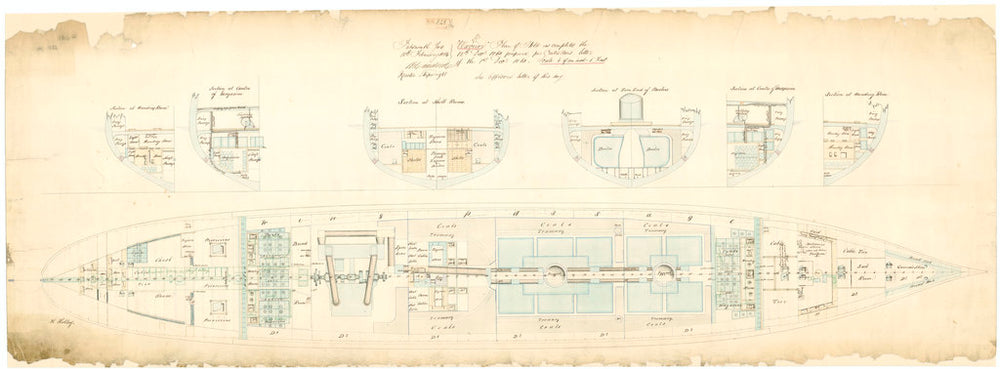 Admiralty plan showing the hold of the broadside ironclad 'Warrior' (1860)