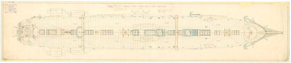 Admiralty plan showing the upper deck of the broadside ironclad 'Warrior' (1860)