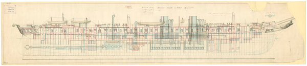 Admiralty plan showing the inboard profile of the broadside ironclad 'Warrior' (1860)