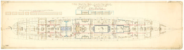 Admiralty plan showing the lower deck of the broadside ironclad 'Warrior' (1860)