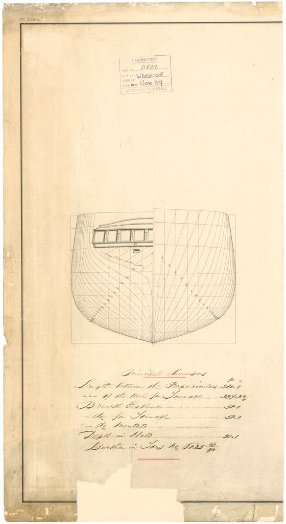 Admiralty plan showing the body of the broadside ironclad 'Warrior' (1860)