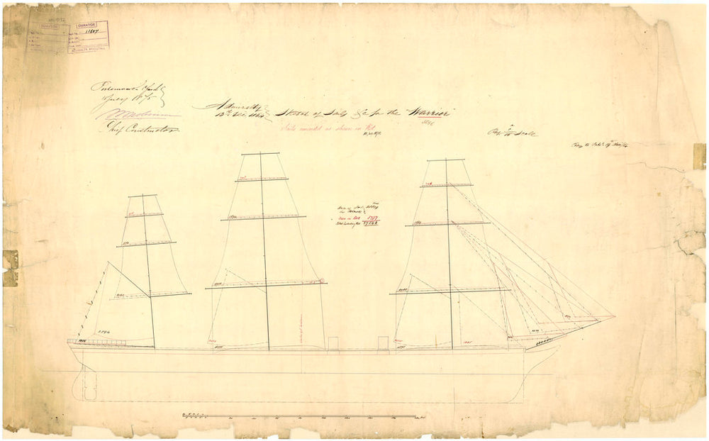 Admiralty plan showing the sail arrangement of the broadside ironclad 'Warrior' (1860)