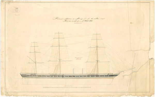 Admiralty plan showing the proposed sail arrangement to be fitted to the broadside ironclad 'Warrior' (1860)