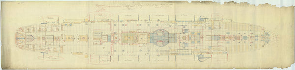 Upper deck plan for HMS 'Tamar' (1863), as fitted