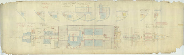 Hold and section plan for HMS 'Tamar' (1863), as fitted